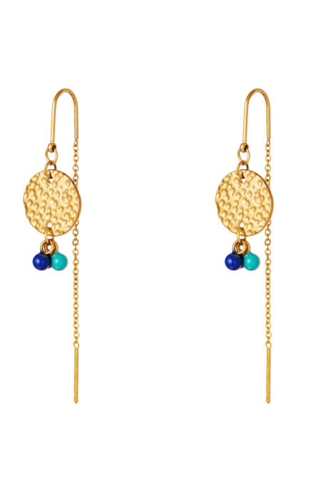 Σκουλαρίκια σε χρυσό χρώμα με μπλε πέτρες από ατσάλι