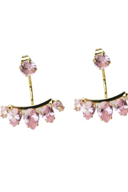 Σκουλαρίκια ear jacket με ροζ κρύσταλλα σε χρυσό χρώμα από ορύχαλκο