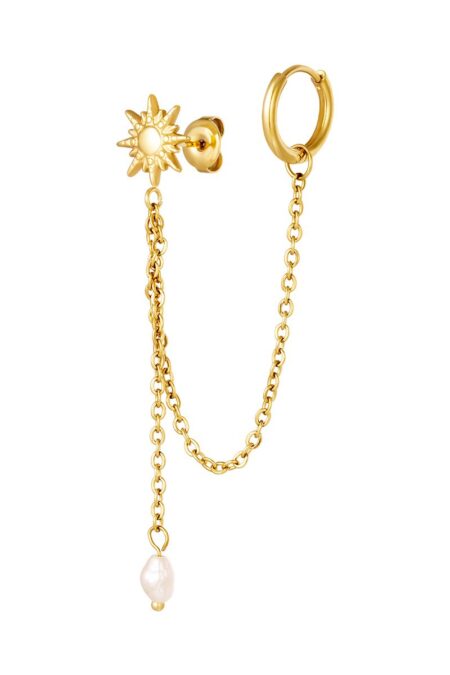 Ατσάλινα σκουλαρίκια με αλυσίδα και πέρλα σε χρυσό χρώμα (1 τεμάχιο)