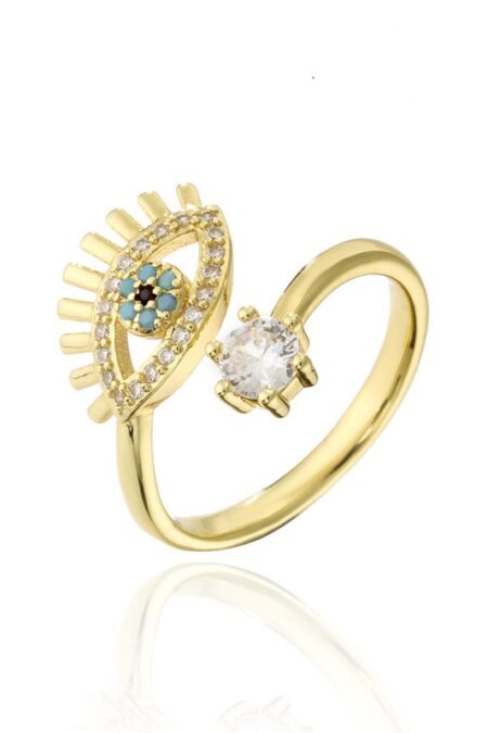 Δαχτυλίδι evil eye σε χρυσό χρώμα και ζιργκόν One size