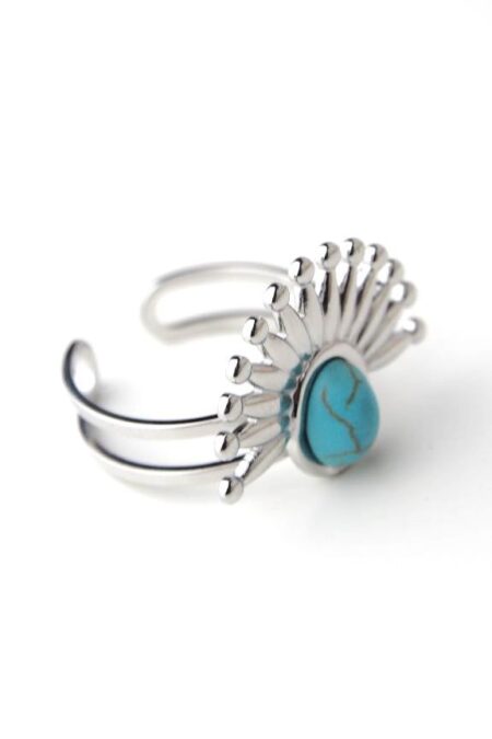 Δαχτυλίδι Victorious σε ασημί χρώμα με τιρκουάζ πέτρα από ατσάλι One size