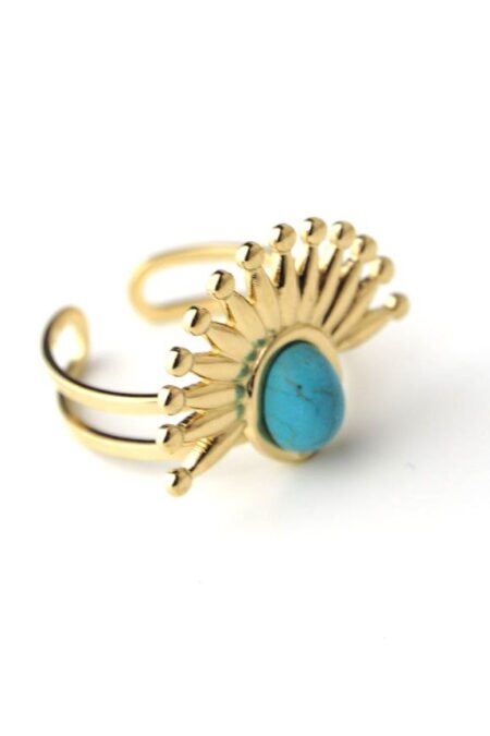 Δαχτυλίδι Victorious σε χρυσό χρώμα με τιρκουάζ πέτρα από ατσάλι One size