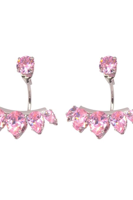 Σκουλαρίκια ear jacket με ροζ κρύσταλλα σε ασημί χρώμα από ορύχαλκο