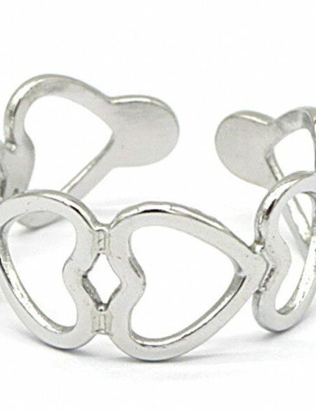 Δαχτυλίδι Heart chain σε ασημί χρώμα  προσαρμόσιμο από ατσάλι One size