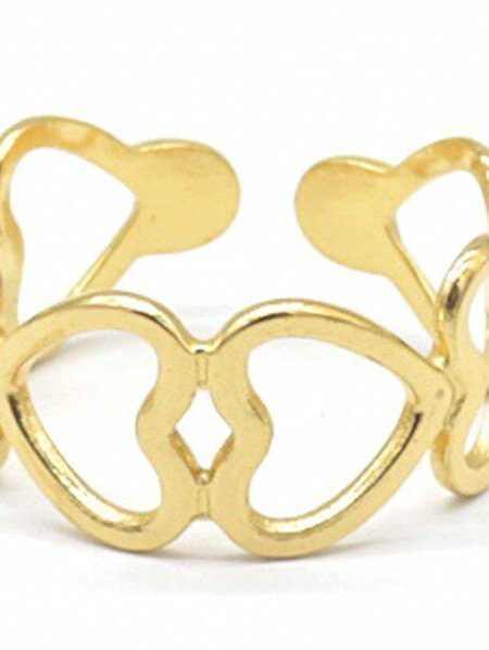 Δαχτυλίδι Heart chain σε χρυσό χρώμα  προσαρμόσιμο από ατσάλι One size