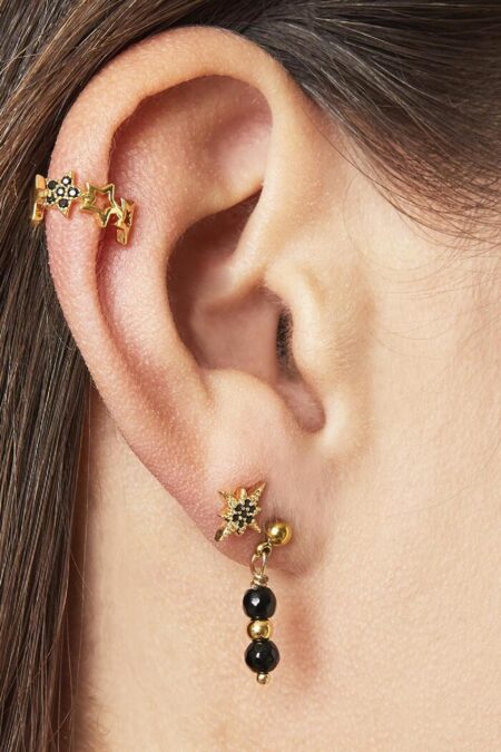 Earcuff Stars in a Row Gold από ορύχαλκο με λευκά κρύσταλλα  (1 τεμάχιο)