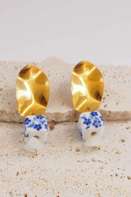 Cyclades ατσάλινα σκουλαρίκια σε χρυσό - Γαλάζιο