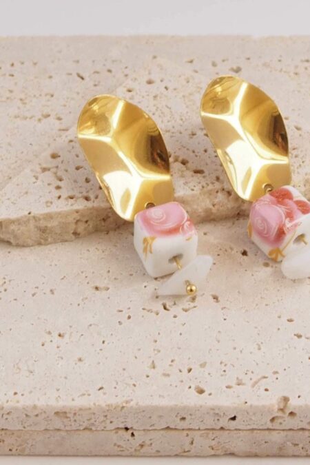 Cyclades ατσάλινα σκουλαρίκια σε χρυσό - Ροζ