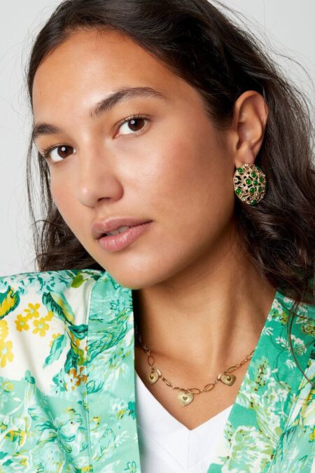 Earrings mandela with green stones - gold