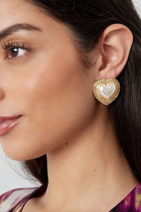 Earrings heart pearl - gold