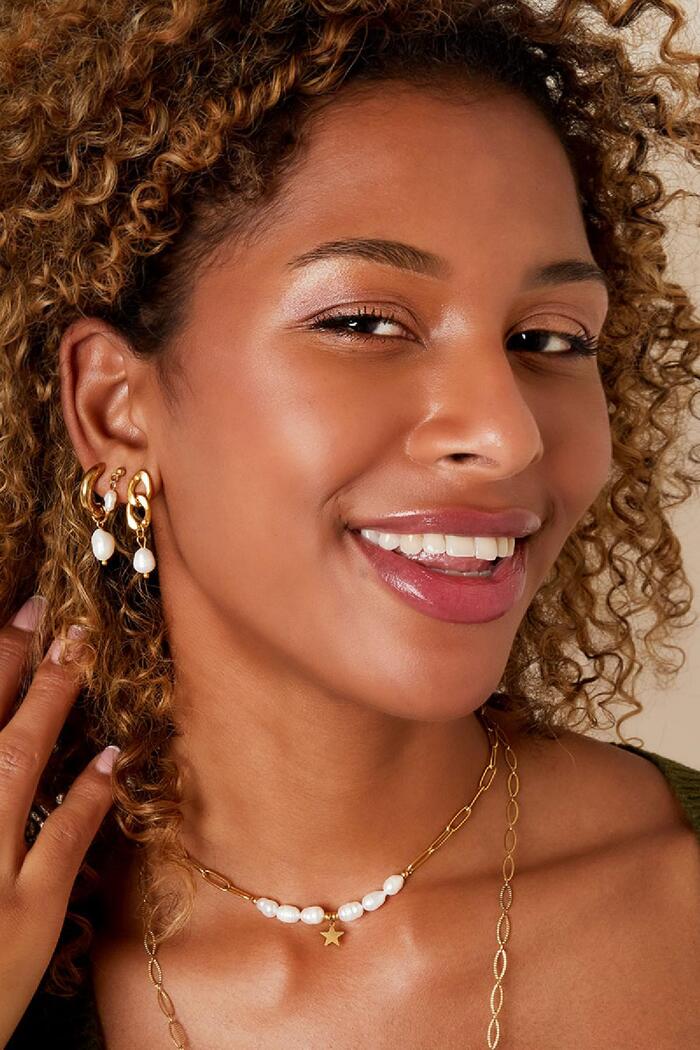 Earrings elegant pearl Gold Stainless Steel
