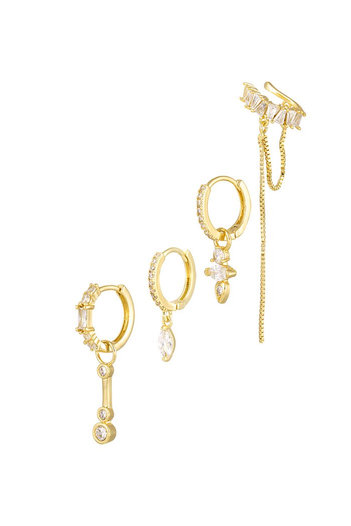 Ear party zircon - gold Copper (σετ των 4 τεμαχίων)