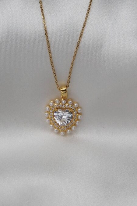 Ατσάλινο κολιέ καρδιά Valentina σε χρυσό χρώμα με λευκά  κρύσταλλα σε χρυσό χρώμα