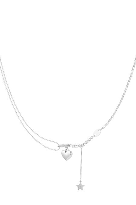 Necklace with heart and star charm - silver