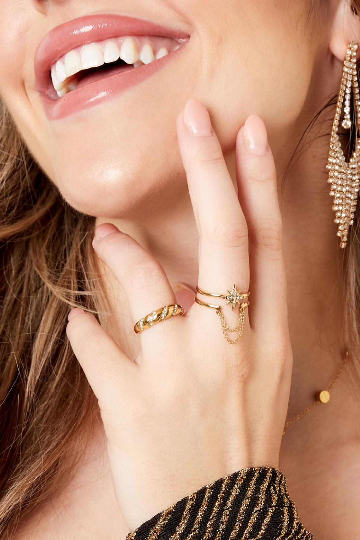 Ring star with chain Gold Color Stainless Steel One size - One size