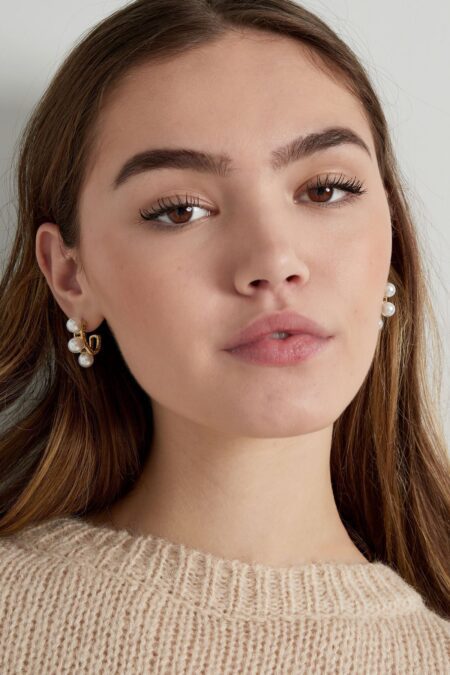 Earrings triple statement pearl - Gold color