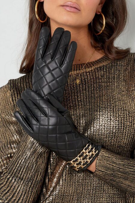 Gloves checked with chain - black - one size