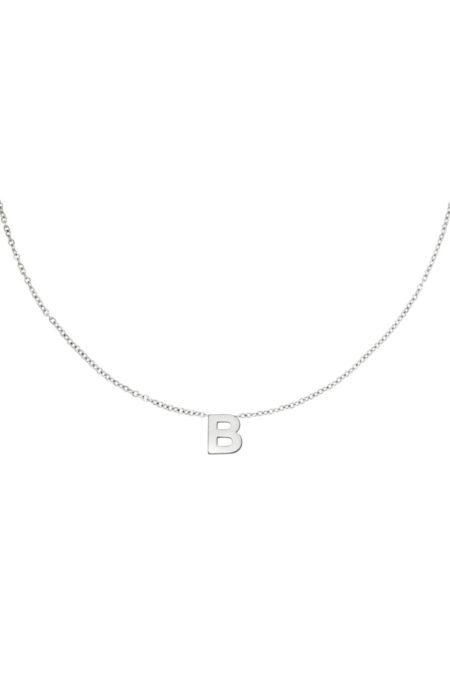 Stainless steel necklace initial B Silver color