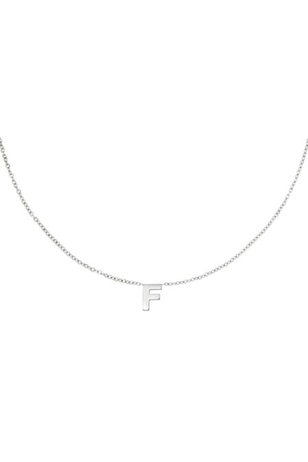 Stainless steel necklace initial F Silver color
