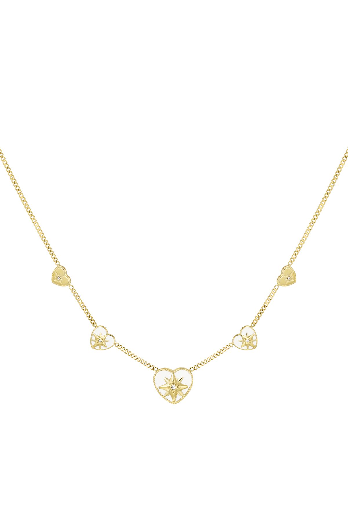 Necklace 5 hearts white - Gold color