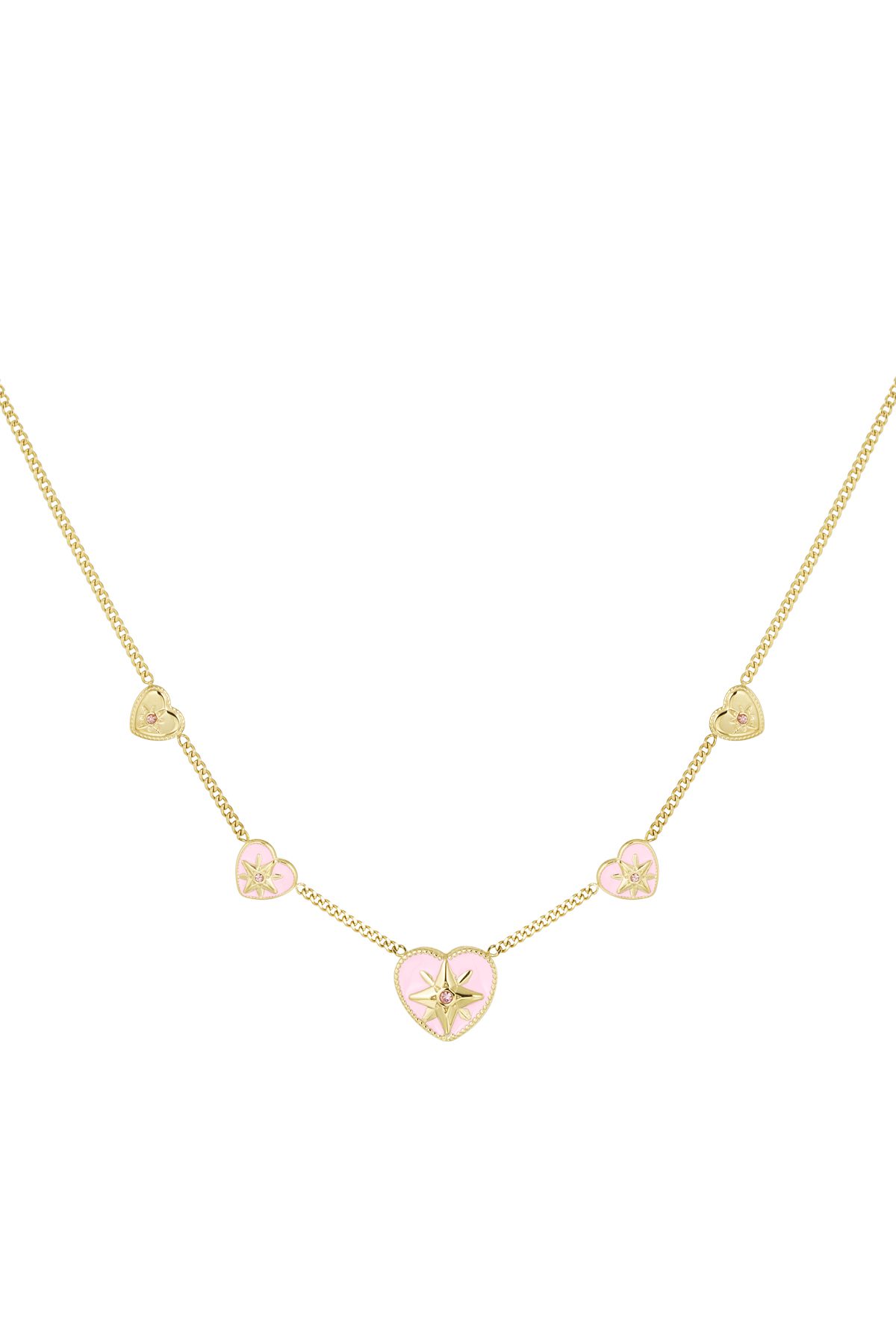 Necklace 5 hearts pink - Gold color
