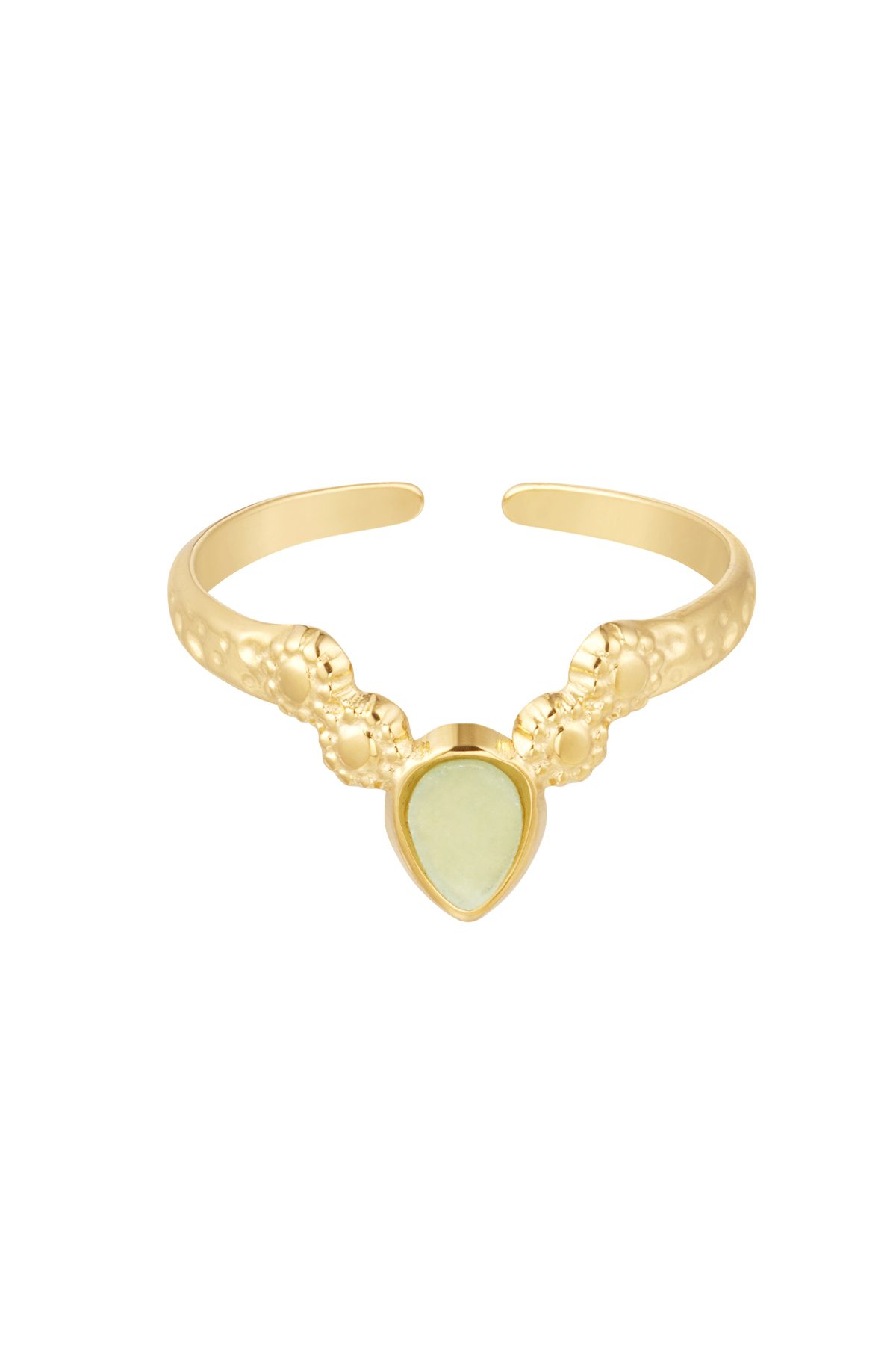 Ring V-shape with stone - green - One size