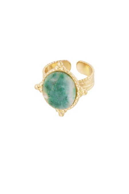 Ring stone with decoration - Gold color/green - One size