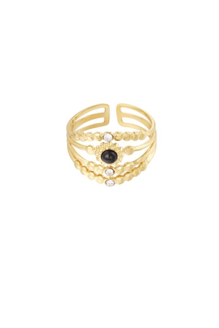Ring four-layer with stones - Gold color/black/white - One size