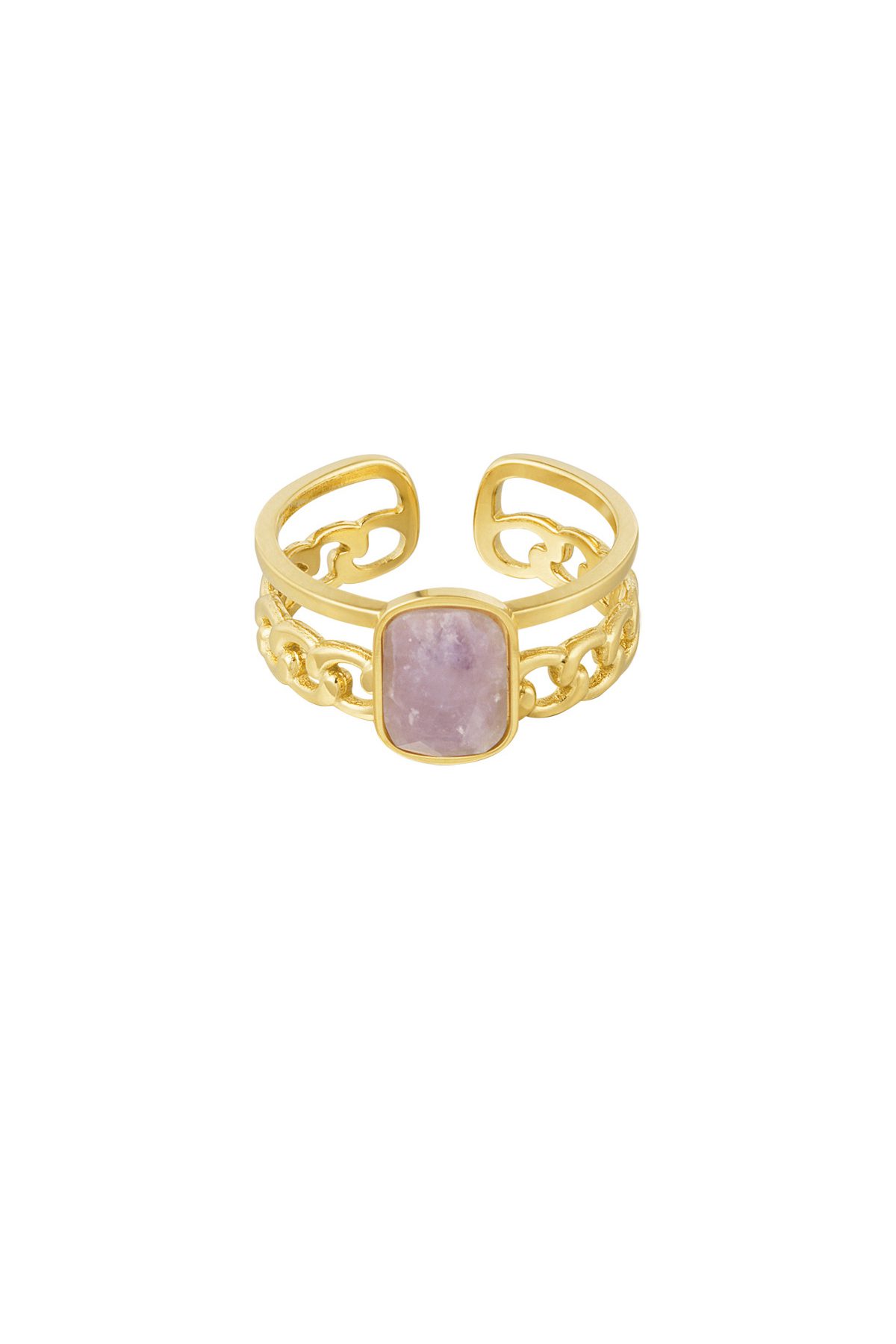 Elegant ring with stone - Gold color/purple - One size