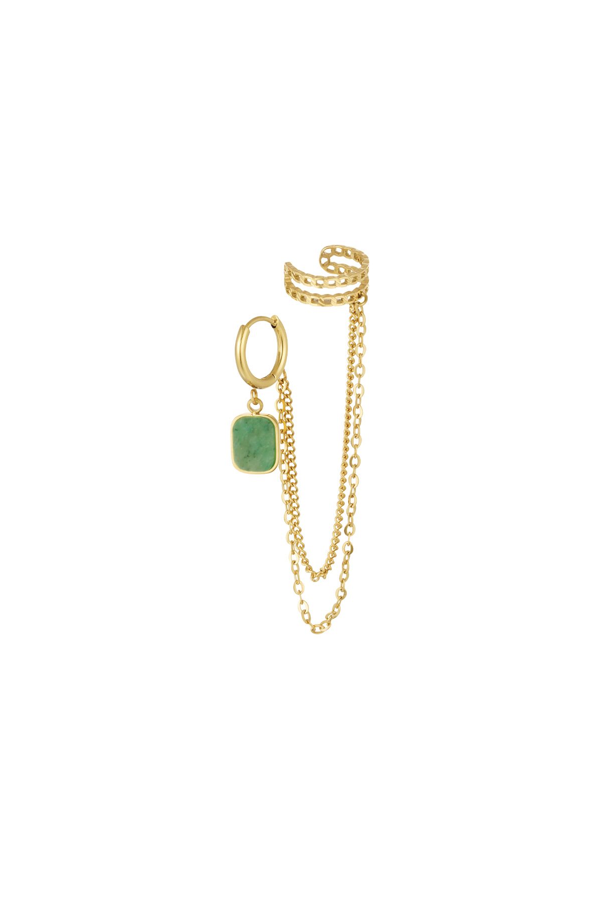 Earring & earcuf stone - Gold color/green