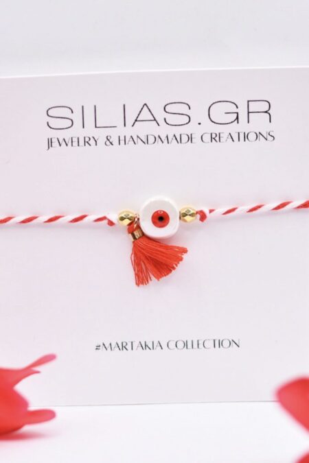 Χειροποίητο Μαρτάκι «Evil eye»κόκκινο