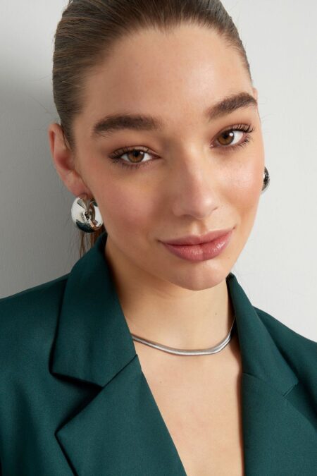 Necklace flat with print - Silver color-6.0MM