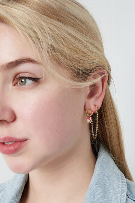 Double earrings with charms - Gold color