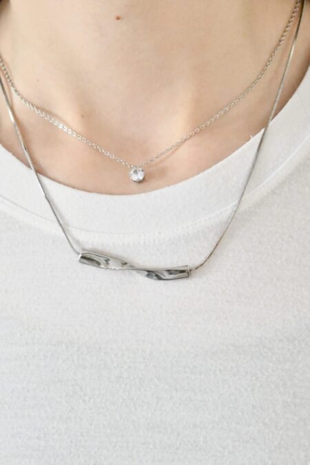 Ατσάλινο διπλό κολιέ Lina σε ασημί χρώμα