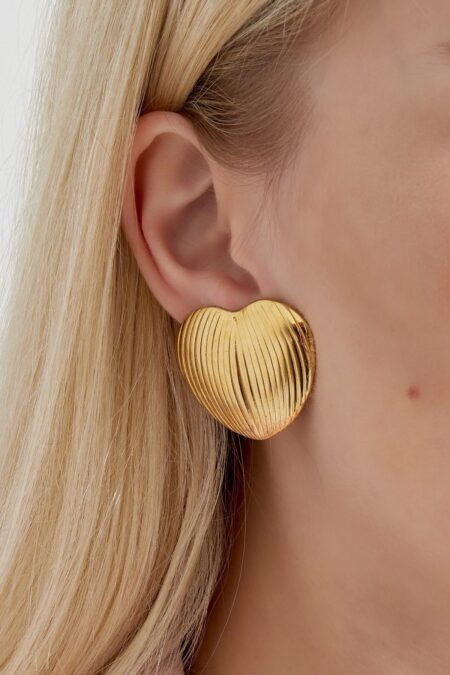 Clip earrings heart statement - Gold color