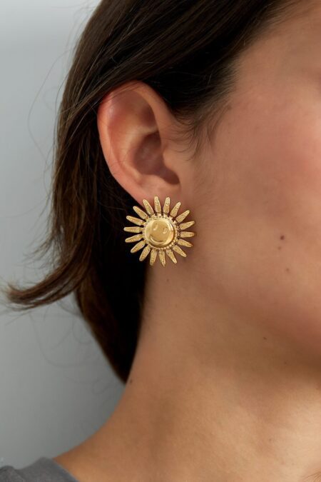 smiling sun earrings - gold - Stainless Steel