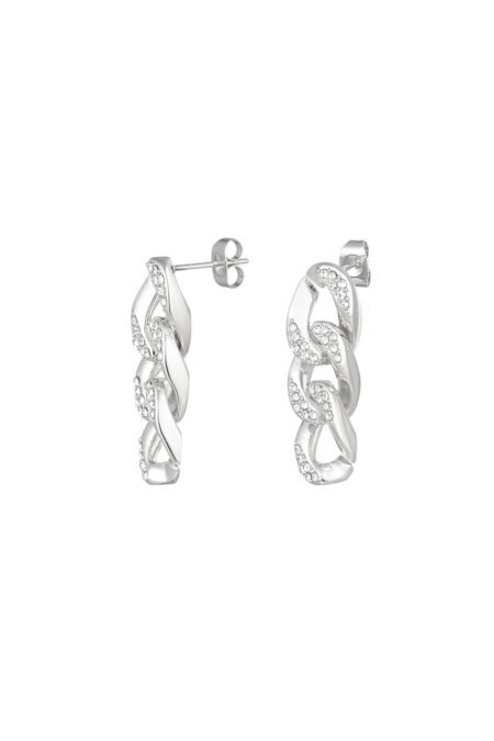 Ear studs link zircon Silver Color Stainless Steel - Stainless Steel