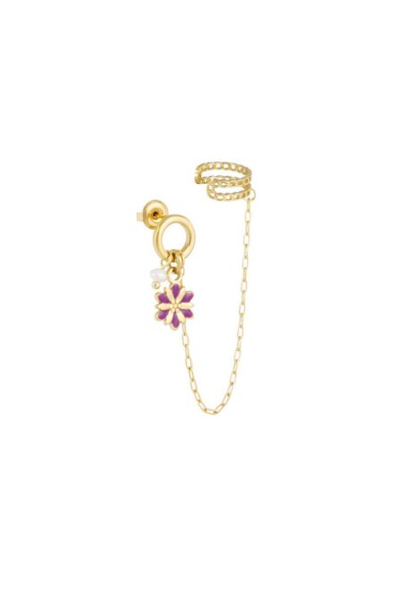 Earring with ear cuff flower - Gold color/purple - Stainless Steel