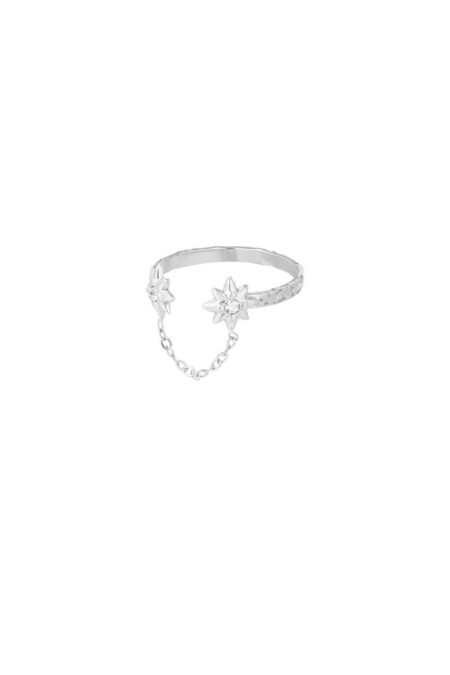 star ring with chain - silver color - Stainless Steel - one size