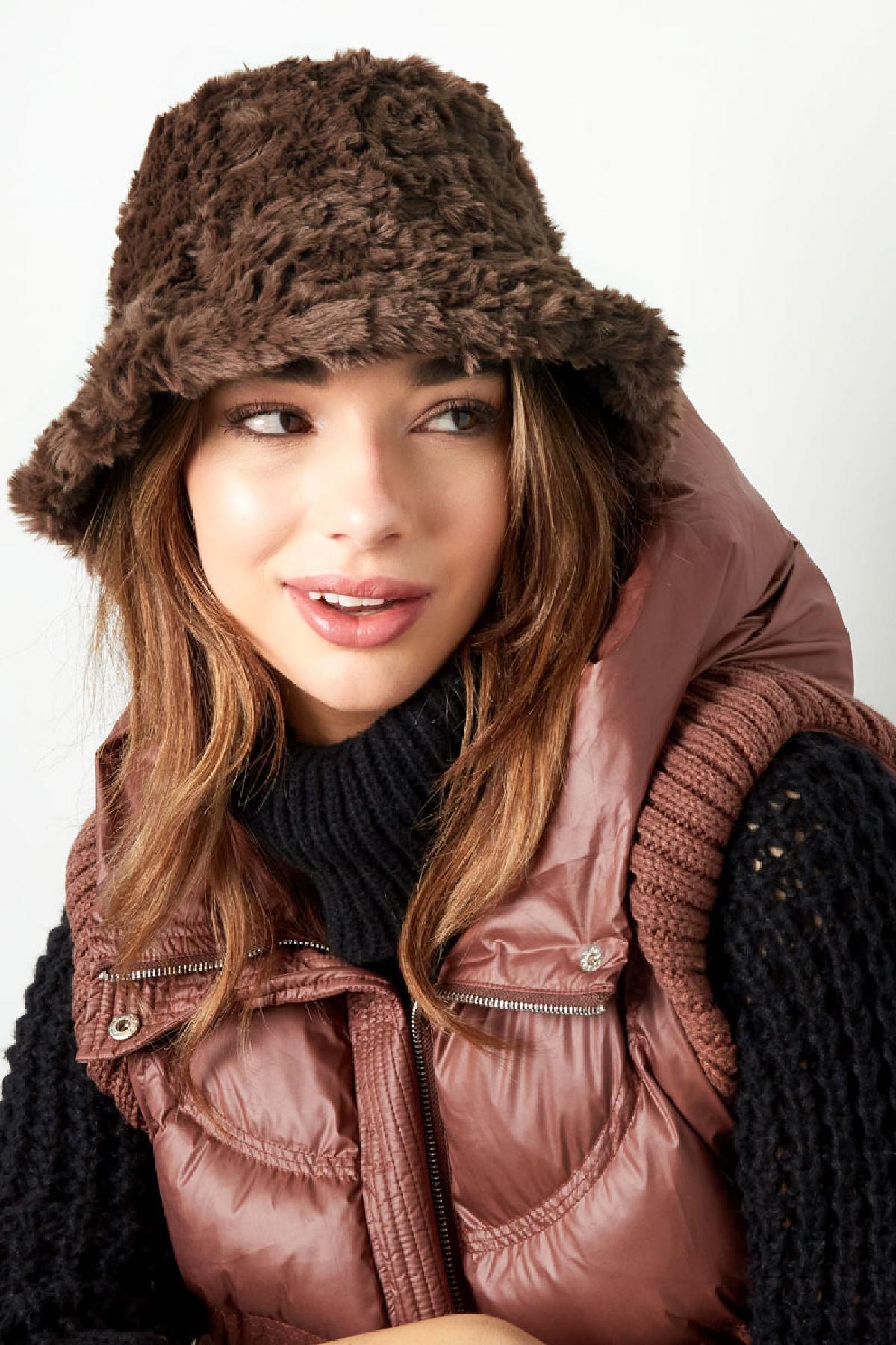 Bucket hat fluffy Brown Polyester - one size