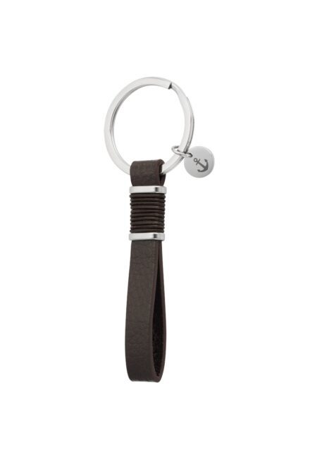 Men's key ring with anchor - dark brown