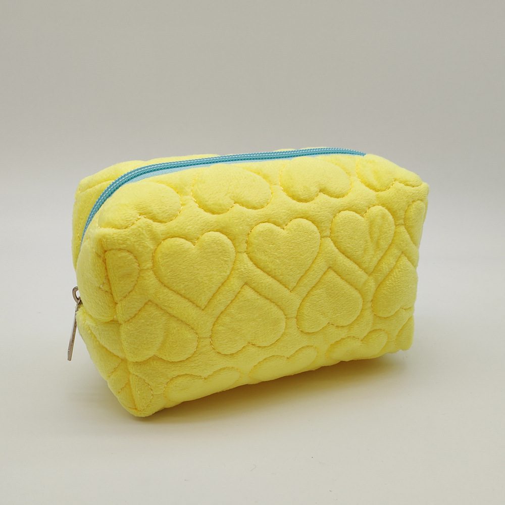 Cute fluffy Heart Polyester make up bag - yellow