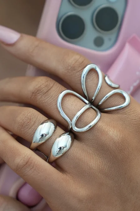 Irregular Shape Stainless Steel  Statement Rings -silver -one size