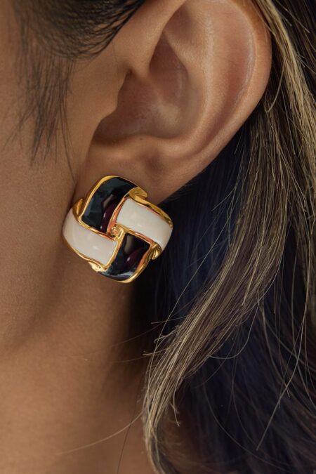 Checkerboard Stainless Steel Gold Color Stud Earrings