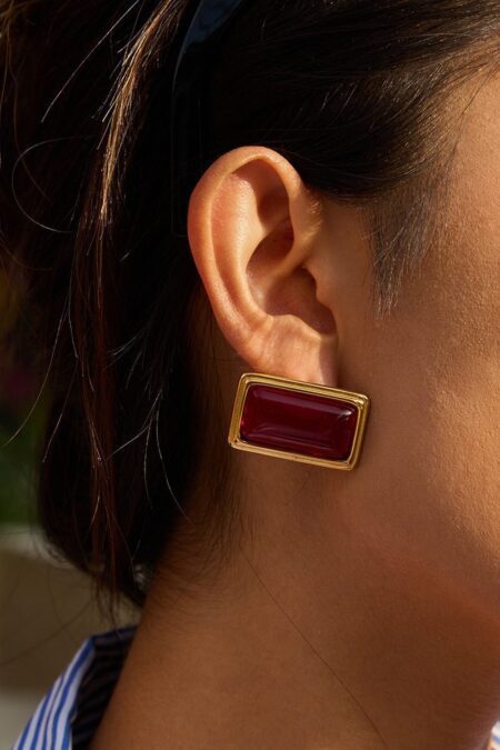 Retro Rectangle Agate Stainless Steel Gold Color Stud Earrings