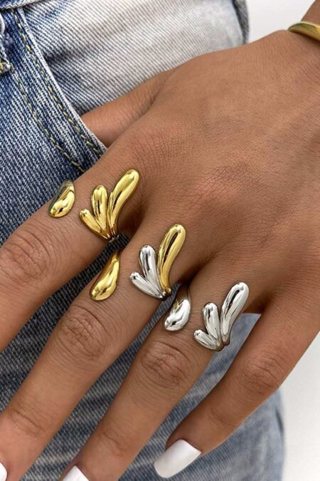 Irregular Shape Stainless Steel Color Statement Ring - gold - one size