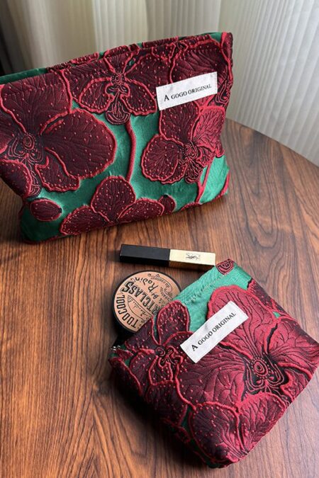 Retro Flower Polyester make up bag - Pomegranate flower - Large