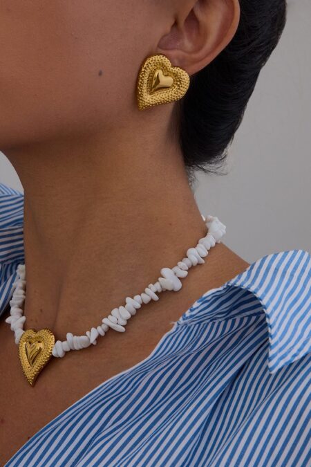 Romantic Heart Stainless Steel Gold Color Beaded Necklaces