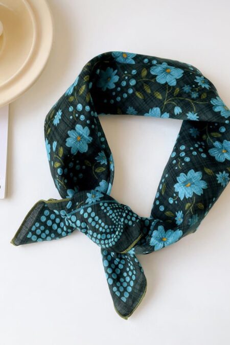 Romantic Flower Cotton Bandana - Ocean blue