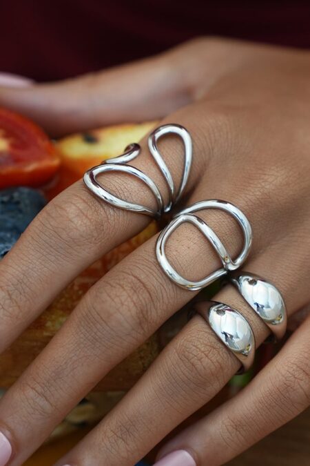 Irregular Shape Stainless Steel  Statement Rings -silver -one size